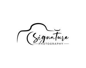 Signature photography logo template Font Calligraphy Logotype Script Font Type Font lettering handwritten with camera icon