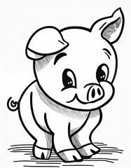 Obraz na płótnie Canvas Black and white simple cartoon pig, coloring page.