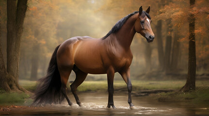 Noble allure A stunning brown horse regal in its beauty exuding strength and elegance a harmonious blend of nature.generative.ai - obrazy, fototapety, plakaty
