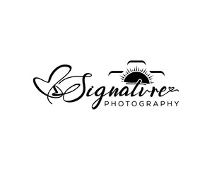 Signature photography logo design Font Calligraphy Logotype Script Font Type Font lettering handwritten with camera icon