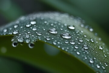 Macro closeup rain drops on leaf, ultra details