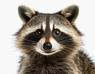 Close-up of a northern raccoon, isolated against a white background