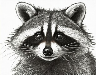 Pencil drawing of a northern raccoon, isolated against a white background