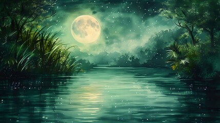 Obraz premium Tranquil Night Reflections./n