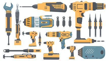 Drills collection. hand drawn illustration 2d flat