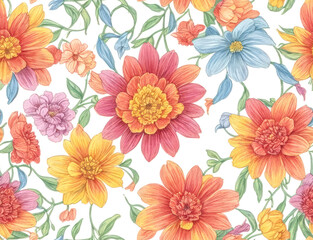 Fototapeta na wymiar Seamless floral pattern, watercolor illustration style, wallpaper design. Generative ai