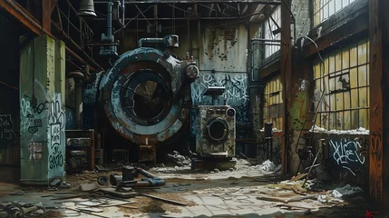 Schilderijen op glas Eerie Machinery Discovery in Abandoned Factory./n © Крипт Крпитович