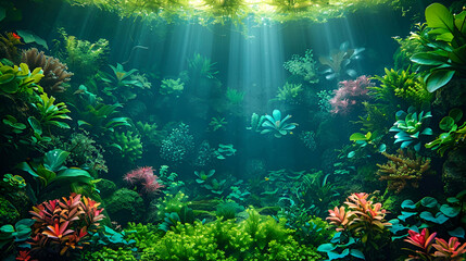 Underwater Paradise with Coral and Sunbeams, Marine Life Conservation, Great for Environmental Awareness Campaigns, Aquarium Brochures, and Travel Agency Ads, Immersive Nature Scene with Copy Space