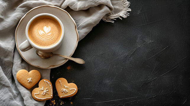 Coffee with Cookies, Cozy Afternoon Style, Relaxation and Comfort Concept, Suitable for Café Menus, Lifestyle Blogging, Home and Living Magazines.