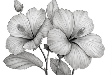 Fototapeta premium Hand-drawn Hibiscus flower isolated on transparent background. Floral outline style. Vector illustration.