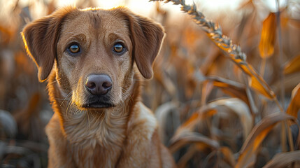 Thoughtful Labrador in Harvest Fields, Dog Contemplation Style, Rural Serenity Concept, Ideal for Mental Wellness in Pets Articles, Canine Enrichment Solutions, Country Lifestyle Magazines.