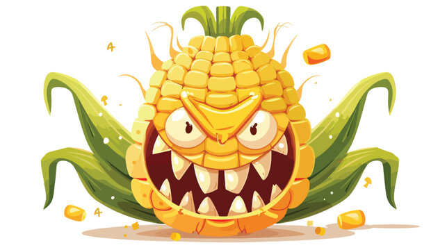 Evil corn with scary smile and dialog box isolated