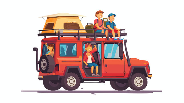 Family car travel 2d flat cartoon vactor illustrati