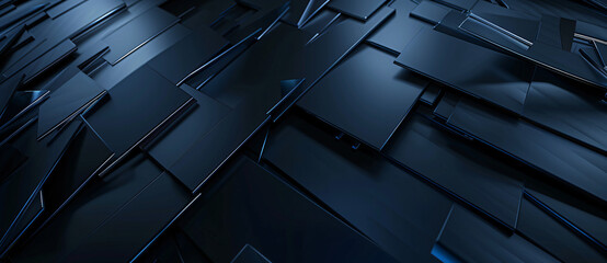 Obraz premium Abstract background with black lines and shapes, dark grey and navy blue, geometric pattern, dark gray, industrial style, sharp angles, dark grey background, 3D rendering, minimalist design, straight 