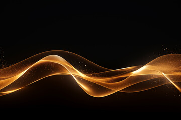 Modern gold wave line smooth and particle abstract on black background