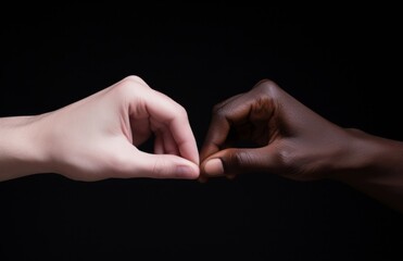 Hands of white and black people making a heart shape isolated on a pastel pink background shot in a studio for the concept of love and sharing. Generative AI. - Powered by Adobe