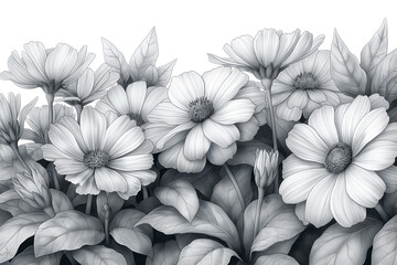 Fototapeta premium Detailed drawing sketch of marigold bouquet isolated on transparent background