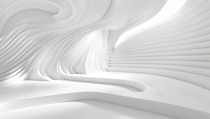 Abstract white background with curved lines, 3d rendering illustration. White abstract futuristic interior design of modern minimalistic room, panoramic wall.  - Powered by Adobe