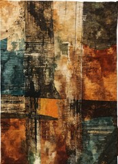 Abstract earth tones painting with grunge texture and geometric shapes. Contemporary painting. Modern poster for wall decoration