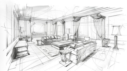 This image shows a series of free hand sketches of a luxury wall decor