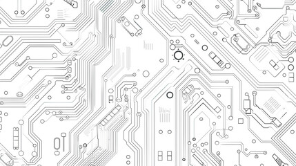 schematic outline drawing of circuit board on a white background - obrazy, fototapety, plakaty