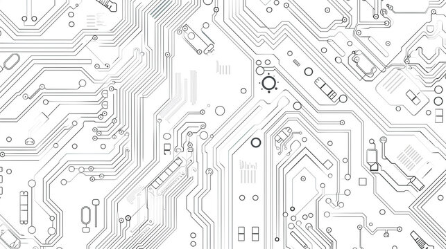 schematic outline drawing of circuit board on a white background