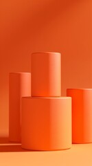 Fototapeta premium Stacked bar graph in clay style, 3D render, solid orange background, frontal, bright light