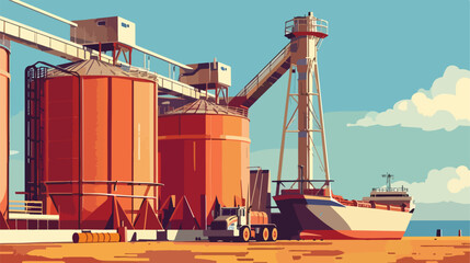 Grain terminal sketch illustration 2d flat cartoon - obrazy, fototapety, plakaty