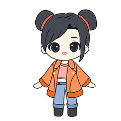 cute chibi cartoon girl with two buns hairstyle