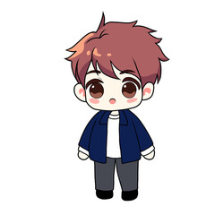 cute chibi  cartoon boy wearing casual clothing