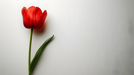 World Parkinson's Disease Day card with red tulip flower on white background, concept of awareness and support for people with Parkinson's disease