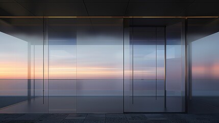 A room with transparent glass walls revealing a panoramic ocean view
