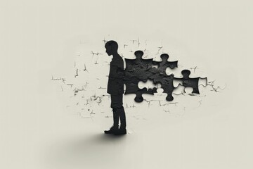 A simplistic depiction of a person with a puzzle piece fitting into their head, symbolizing finding the missing piece of inspiration or solution.