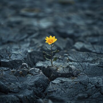 Amidst business challenges, a lone, vivid bloom thrives in desolation, embodying hope and growth in an abstract world.