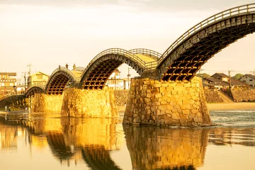 Foto op geborsteld aluminium Kintai Brug 夕暮れの錦帯橋