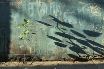 The shadow of a tiny plant on a wall, cast to appear as a large tree, symbolizing the potential within and the vision for growth.