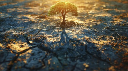 A tree's shadow reaches a barren land, embodying hope and renewal under forward-thinking guidance.