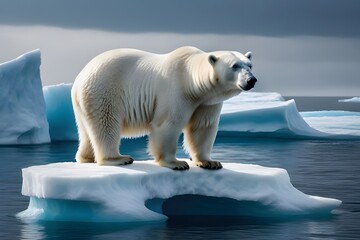 polar bear on ice - obrazy, fototapety, plakaty