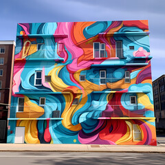 Colorful street art on an urban building.