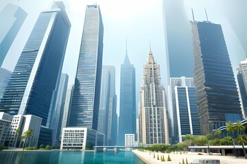地球温暖化で半水の都になる摩天楼都市ビル街あおり