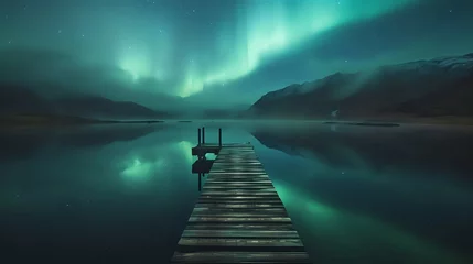 Photo sur Plexiglas Aurores boréales Aurora's Serenade on the Lake./n