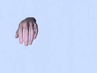 Mannequin hand on a white background. Space for text.