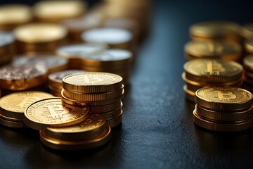 Bitcoins coins stack as pills, concept of stock market exchange or financial technology