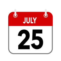 25 July, calendar date icon on white background.
