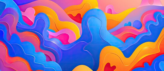 Fototapeta na wymiar An electrifying painting featuring a pattern of waves and hearts in electric blue and magenta hues, creating a symmetrical and artistic display on a white canvas background