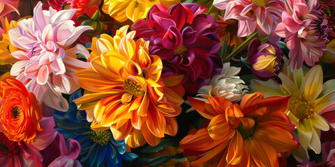 beautiful bouquet of colorful flowers in the style of oil painting, generative AI