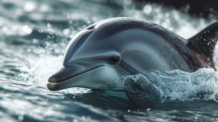 Graceful Dolphin Emerging from Crystal Clear Waters Illuminated by Sunlight