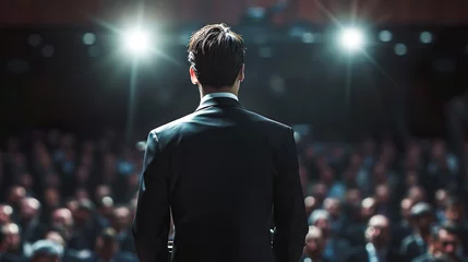 Foto op Plexiglas 聴衆の前に立つスーツ姿の男性の後ろ姿 © Hanasaki
