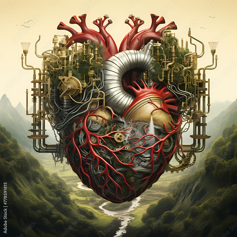 Canvas Prints Biomechanical heart beating in a surreal landscape