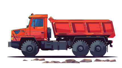 Large red goods vehicle on white background 2d flat